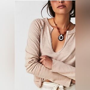 Free People Beige Long Sleeve Top